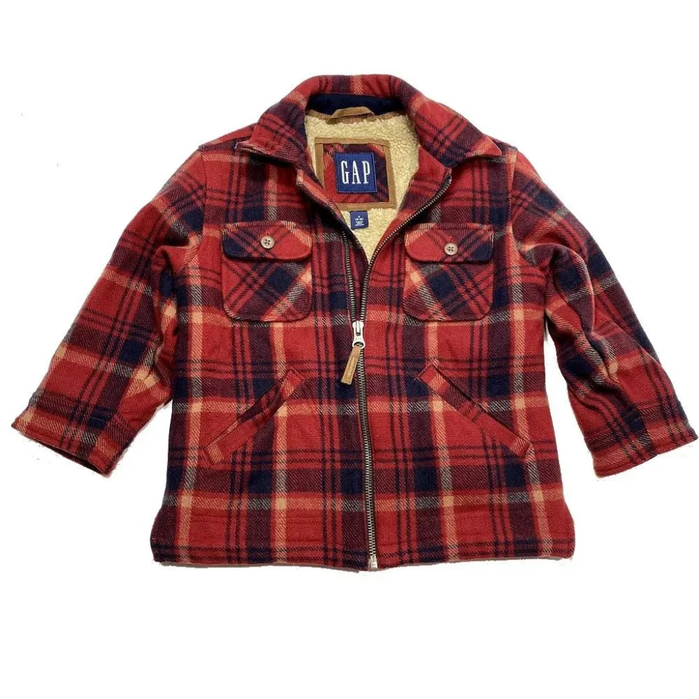 GAP Kids Buffalo Plaid Sherpa Wool Full Zip‎ Coat